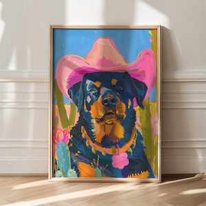 Cane con cappello da cowboy, Rottweiler con decorazioni da cowgirl, decorazioni per la casa da cowgirl, decorazioni da cane in stile preppy, decorazioni da ragazza western, decorazioni da parete in stile preppy, decorazioni da parete alla moda