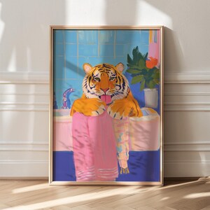 Maximalist Bathroom Decor, Pink Bathroom Decor, Dopamine Decor, Trendy Tiger Art, Apartment Decor, Kitsch Aesthetic Wall Art, Tiger Art