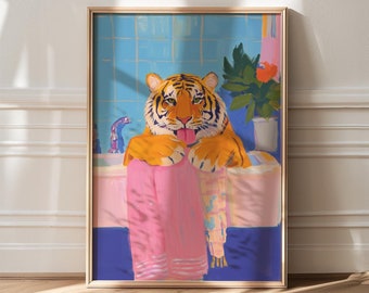 Lámina artística de tigre rosa para baño: decoración kitsch maximalista
