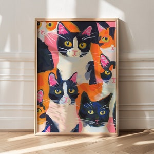 Dopamine Decor, Trendy Cat Poster, Colorful Cat Maximalist Wall Art, Danish Patel, Apartment Decor, Kitsch Aesthetic, Preppy Art, Wall Art