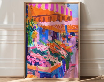 Matisse bloemenmarktprint: Deense pastelkleurige maximalistische muurkunst