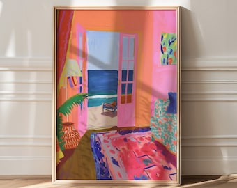 Matisse Style Coastal View Print: Colorful Maximalist Wall Art