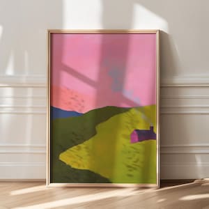 Wall Art, Cottage Core Artwork, Abstract Scenery Art, Pastel Home Decor, Pink Decor, Abstract Landscape, Large Wall Art, Living Room Decor