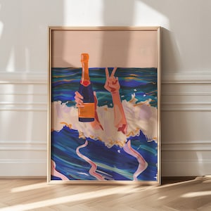 バーカートプリント、マキシマリスト装飾、シャンパン問題、シャンパンウォールアート、シャンパンポスター、寮の部屋の装飾、フェミニストポスター、ファンキーウォールアート