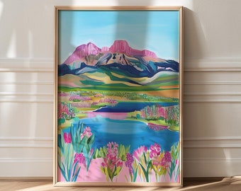 Colorful Mountain Scenery Art Print: Maximalist Home Decor