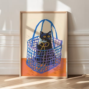 Trendy Cat Art Print: Maximalist Kitsch Home Decor