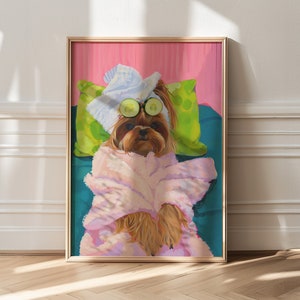 Pink Yorkie Print, Funky Poster, Preppy Art, Yorkie Hund, süßes rosa Dekor, Hundedruck, Yorkie Hundedruck, Kitsch Ästhetik, Preppy Trendy Decor