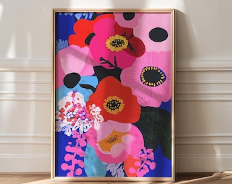 Poppy Art Print: Abstract Floral, Colorful Boho Decor