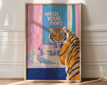 Waschen Sie Ihre Pfoten Tiger Art Print : Maximalistisches Badezimmer Dekor