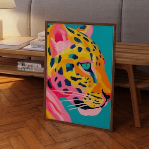 Leopard Poster, Dopamin-Dekor, Preppy Wandkunst, trendiges Dekor, Maximalist Dekor, Kitsch Ästhetik, Maximalist Kunstdruck, Preppy Wohnheim Dekor
