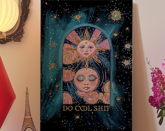Witchy Sun Moon Canvas Print: Boho Celestial Wall Art