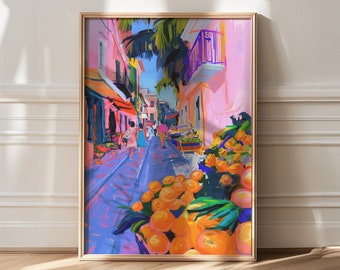 Danish Pastel Flower Market Art Print: Maximalist Tropical Decor