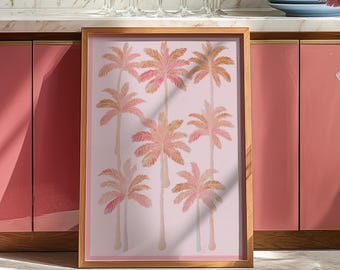 Rosa Palme Poster: Tropische Strand Wandkunst, Küstendeko