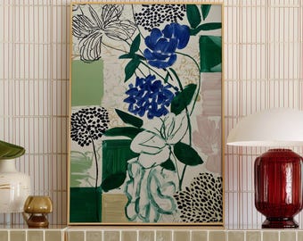 Abstract Floral Wall Art Print: Modern Botanical, Japandi Decor