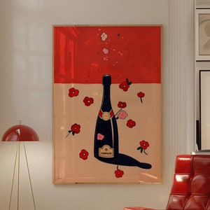 Champagne Poster, Bar Cart Decor, Trendy Apartment Decor, Mid Century Poster, Kitchen Wall Decor, Retro Wall Art, Mid Century Modern Print