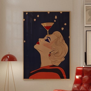 Bar Cart Decor, Martini Print, 70s Poster, Retro Dining Room Decor, Mid Century Modern Decor, Cocktail Wall Art Dining Room Print Trendy Art