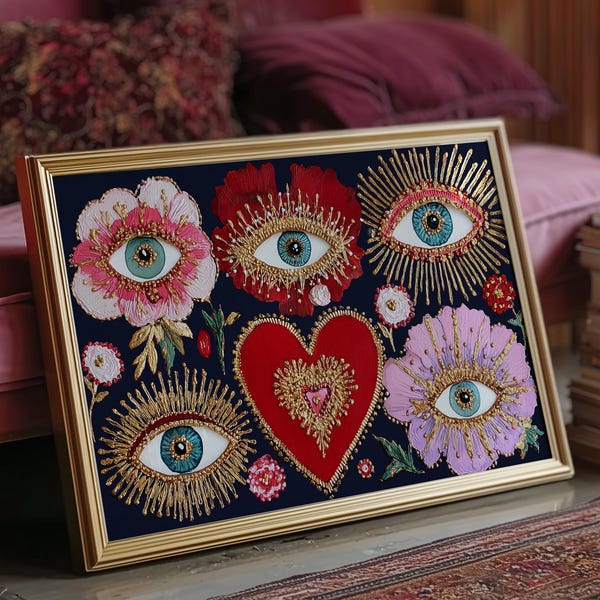 Mystical Eye Flowers Print: Esoteric Third Eye, Witchy Boho Decor