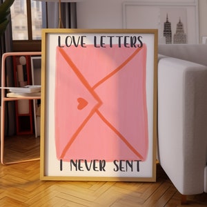 Cartel de tipografía, Cartas de amor que nunca envié, Cartel de citas, Decoración femenina, Decoración maximalista, Decoración de dopamina, Decoración de pared rosa, Impresión de arte