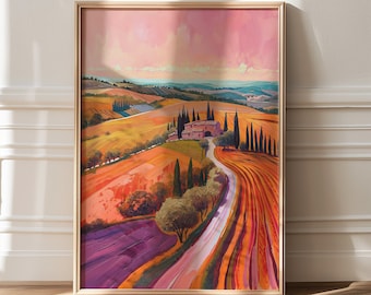 Tuscan Landscape Art Print: Colorful Mountain View, Italy