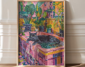 Maximalist Decor, Eclectic Wall Art, Cat Bedroom Decor, Wall Art Prints, Fine Art Print, Cat Wall Art, Maximalist Eclectic Art, Girly Decor