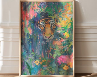 Eclectic Tiger Art Print: Maximalist Jungle Wall Decor