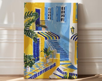 Santorini Art Print: Danish Pastel Scenery, Trendy Wall Decor