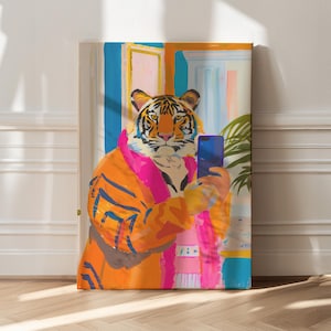 Minimalistischer Eingangsbereich, Leinwand Druck, Tiger Leinwand Druck, Dopamin Dekor, trendiges Küchen Dekor, Katzen Dekor, Maximalist Dekor, Wandkunst