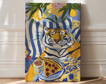 Tiger Pizza Canvas Art Print: Maximalist Bathroom Decor
