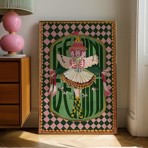 Gemini Zodiac Wall Art: Coquette Astrology Print, Whimsical Circus Poster, Boho Bedroom Decor image 1