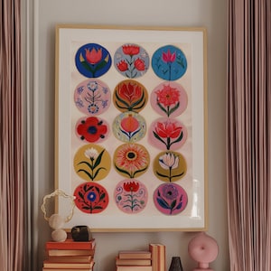 Floral Folk Art Print: Colorful Botanical Wall Decor image 1