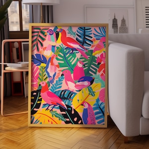 Tropical Birds Art Print: Maximalist Gallery Wall Decor