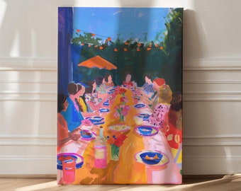 Maximalist Abstract Canvas Print: Colorful Dining Scene