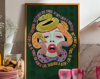 Feminist Medusa Wall Art Poster: Witchy Empowerment Quote, Snake Goddess