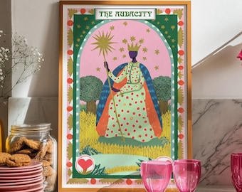 The Audacity Tarot Art Print: Whimsical Queen Poster, Boho Wall Art