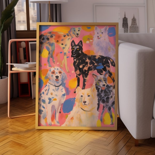 Maximalist Decor, Pink Decor, Colorful Dogs Breeds Poster, Dog Person Poster, Abstract Wall Decor, Impressionist Drawing, Fine Art Print