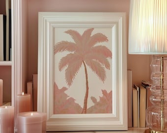 Pink Palmen Baum Print: Tropischer Strand Wandbild