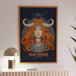 Decoración de los años 70, impresión Art Nouveau, regalo para Tauro, cartel de Tauro, cartel del zodíaco, decoración de Tauro, impresión del zodíaco, cartel de Tauro