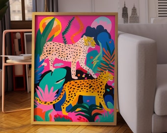 Neon Leopard Art Print: Maximalist Gallery Wall Decor