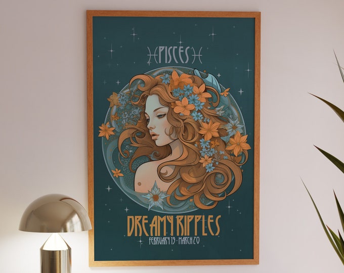 Vissen poster, astrologie poster, cadeau voor vissen, verjaardagscadeau voor vissen, dierenriem poster, vissen decor, dierenriem print, kerstcadeau