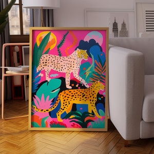 Neon Leopard Art Print: Maximalistische Kunst Galerie-Wand-Dekor