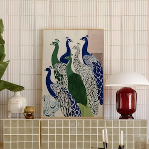 Japandi Peacock Wall Art Print: Modern Tropical Decor