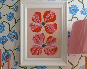 Decoración de pared floral Coquette: Decoración maximalista preppy en rosa y rojo.