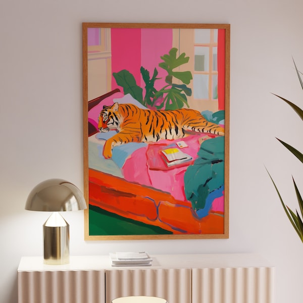 Bedroom Decor, Tiger Poster, Trendy Tiger Decor, Maximalist Tiger Print, Dopamine Decor, Wall Art Prints Trendy, Trendy Wall Art, Art Prints