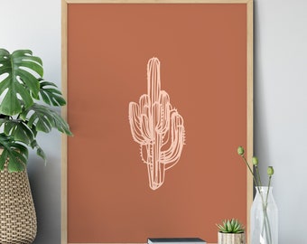 Burnt Orange Wall Decor Boho Bedroom Decor Cactus Print Terracotta Art Burnt Orange Living Room Boho Decor