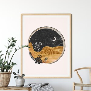 Burnt Orange Print, Boho Wall Decor, Boho Art Prints, Living Room Decor, Moon Print, Unique Boho Decor, Boho Print, Mid Century Art Print