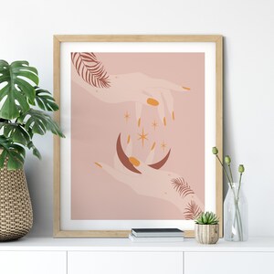 Wall Print, Moon Print, Goddess Print, Mystical Illustration, Celestial Print, Moon Art Poster, Blush Pink Bedroom Decor, Boho Bedroom Decor