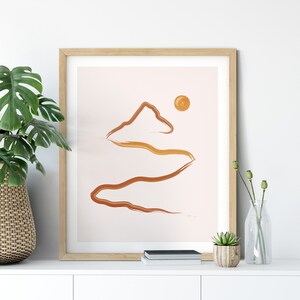 Boho art prints, Boho Decor Burnt Orange Sunset Print Print Mountain Print Living Room Decor Boho Print Mid Century Art Print