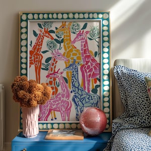 Giraffe muurdecoratie, kleurrijke safari print voor de kinderkamer