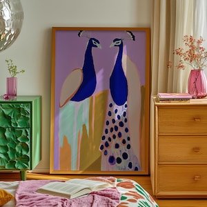 Colorblock Peacock Print: Abstract Maximalist Wall Art