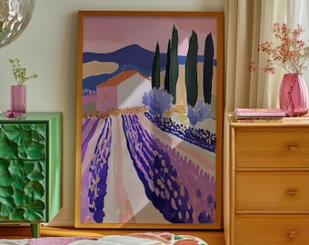 Lavender Field Art Print: Provence Landscape, Boho Decor